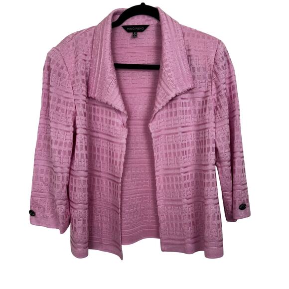 Ming Wang Knit Lightweight Pink Cardigan Blazer Size Medium Viscose Blend Career - Picture 1 of 9